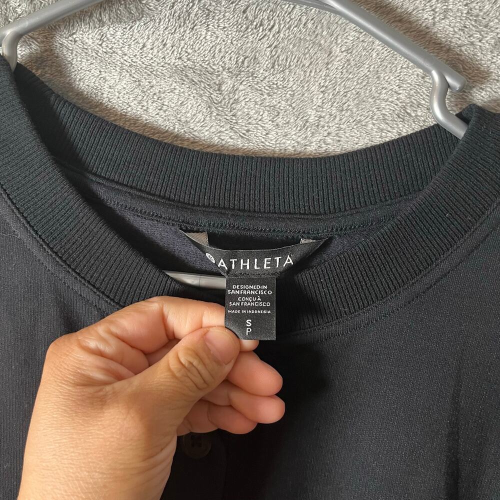 Athleta Balance Henley Sweatshirt Black Size Small Oversized Tencel Cotton New - Picture 3 of 8